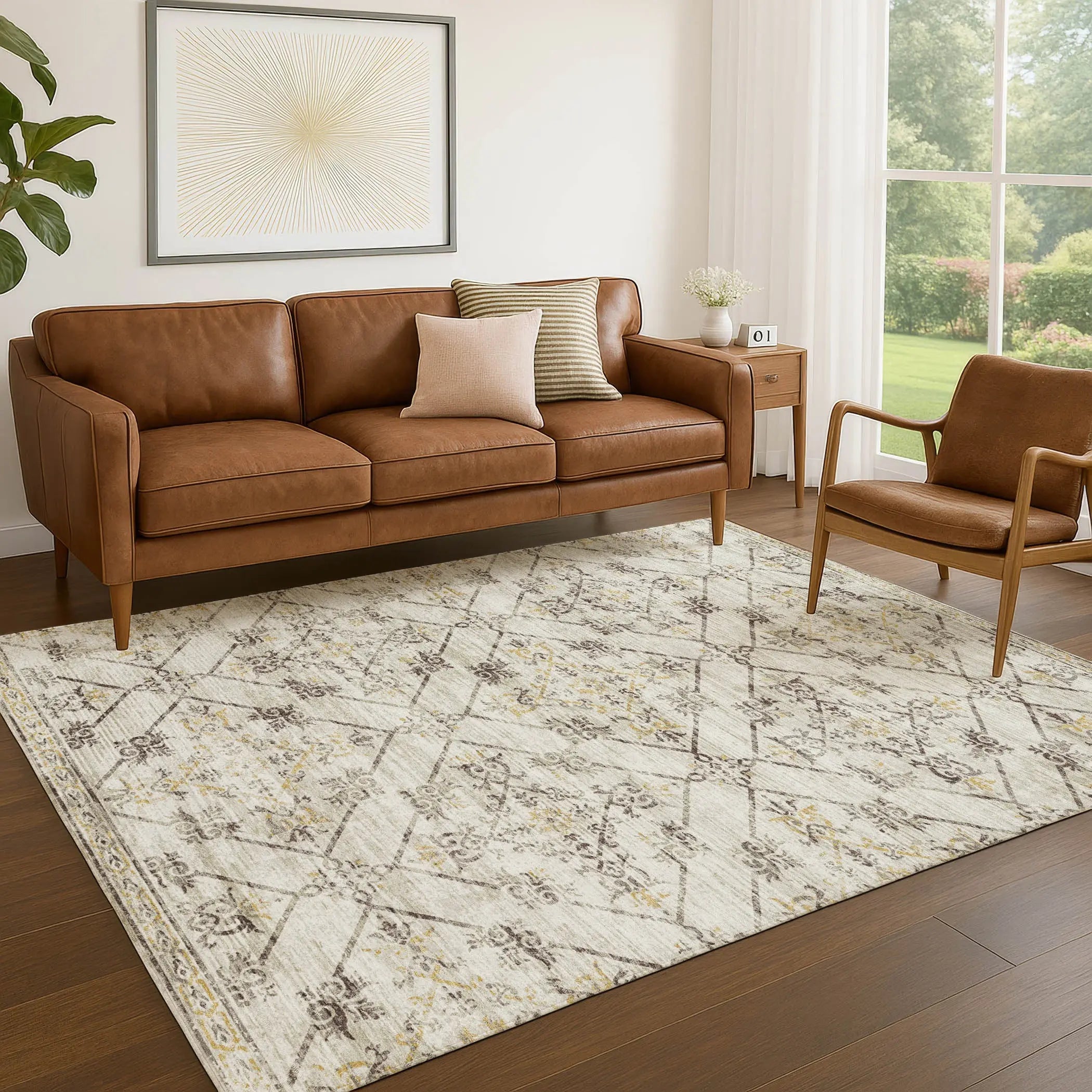 9' X 12' Beige And Sky Blue Geometric Washable Indoor Outdoor Area Rug Homeroots Outdoor