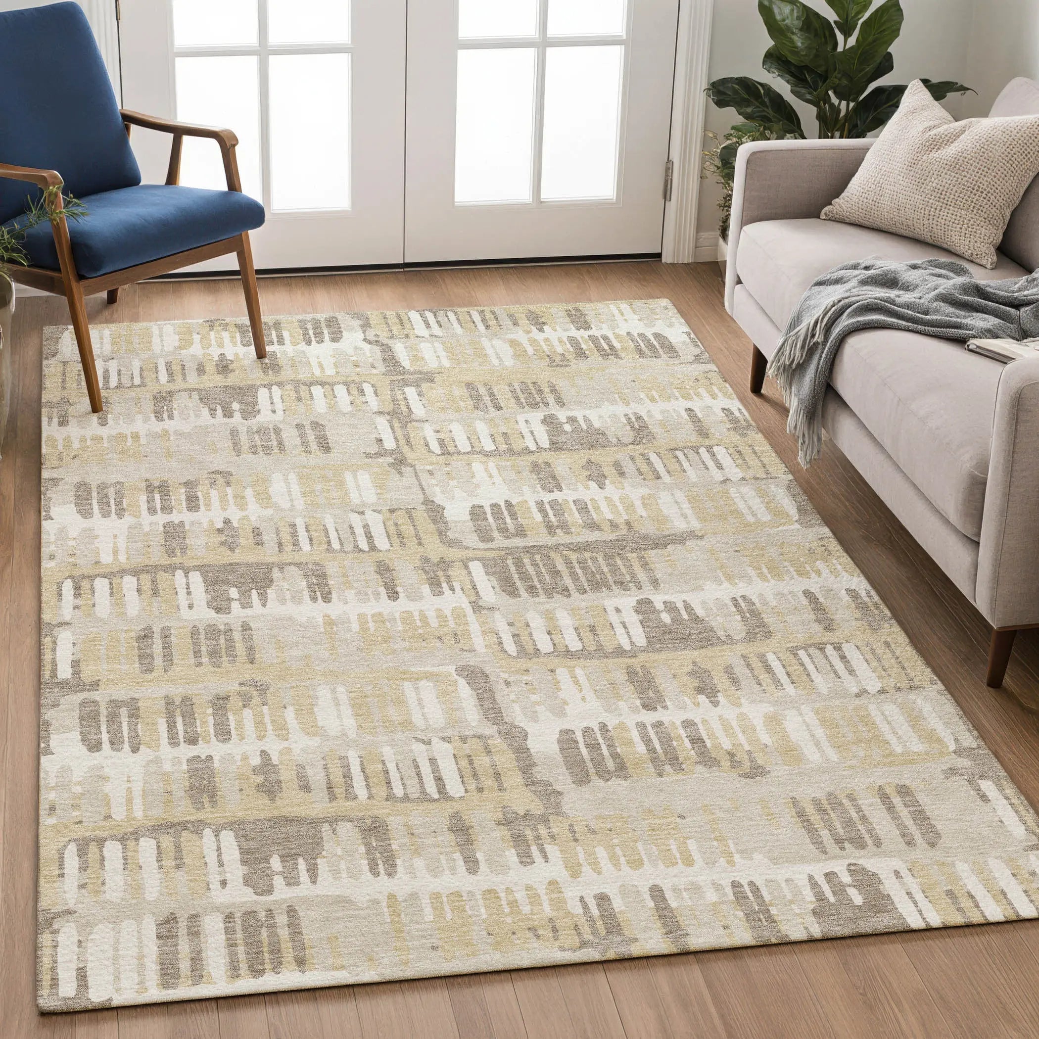 9' X 12' Beige And Taupe Abstract Washable Indoor Outdoor Area Rug Homeroots Outdoor