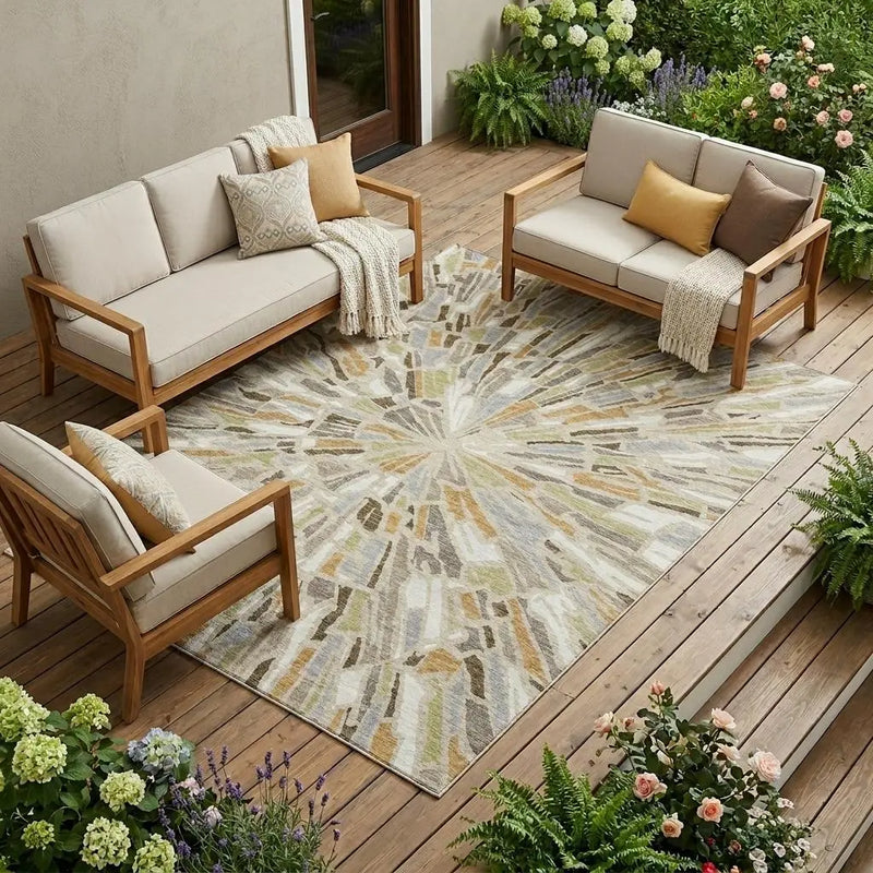 9' X 12' Beige And Taupe Abstract Washable Indoor Outdoor Area Rug Homeroots Outdoor