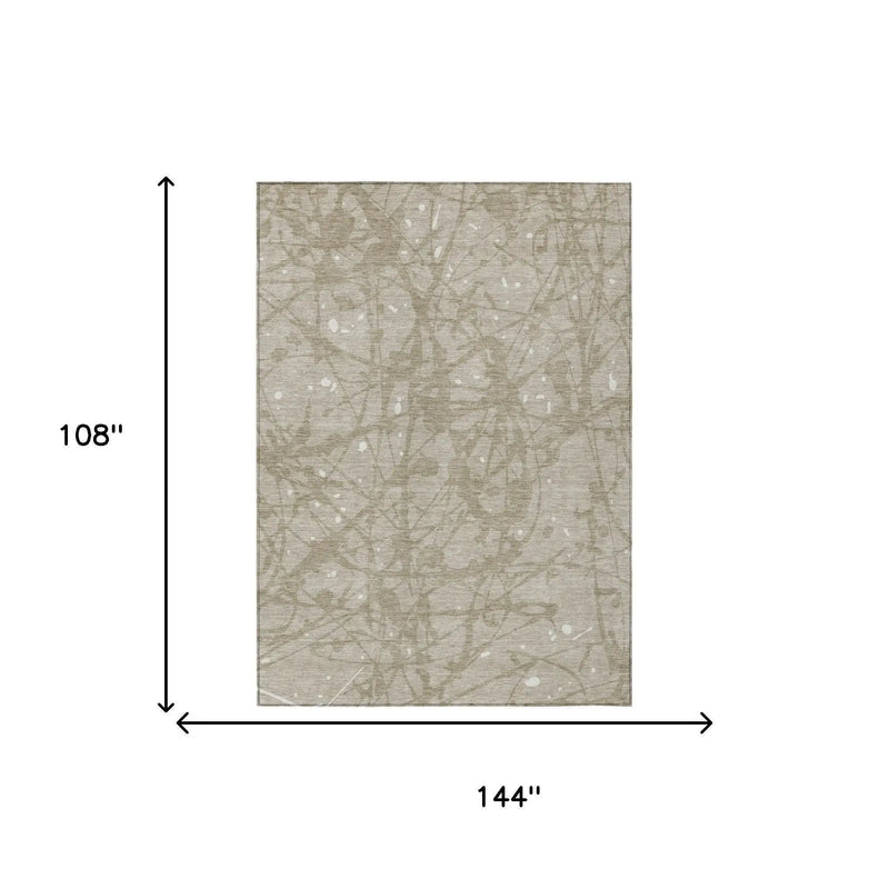 9' X 12' Beige And Taupe Abstract Washable Indoor Outdoor Area Rug Homeroots Outdoor