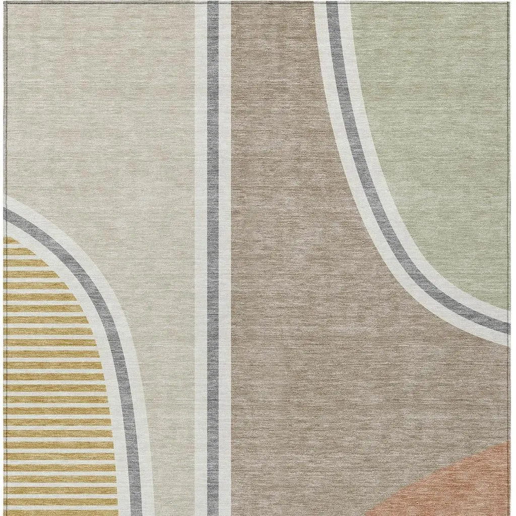 9' X 12' Beige And Taupe Geometric Washable Indoor Outdoor Area Rug Homeroots Outdoor