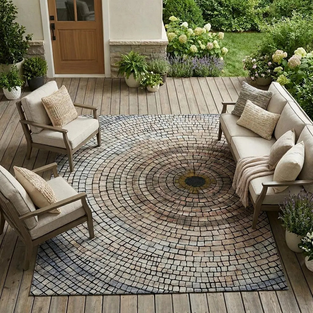 9' X 12' Beige And Taupe Geometric Washable Indoor Outdoor Area Rug Homeroots Outdoor