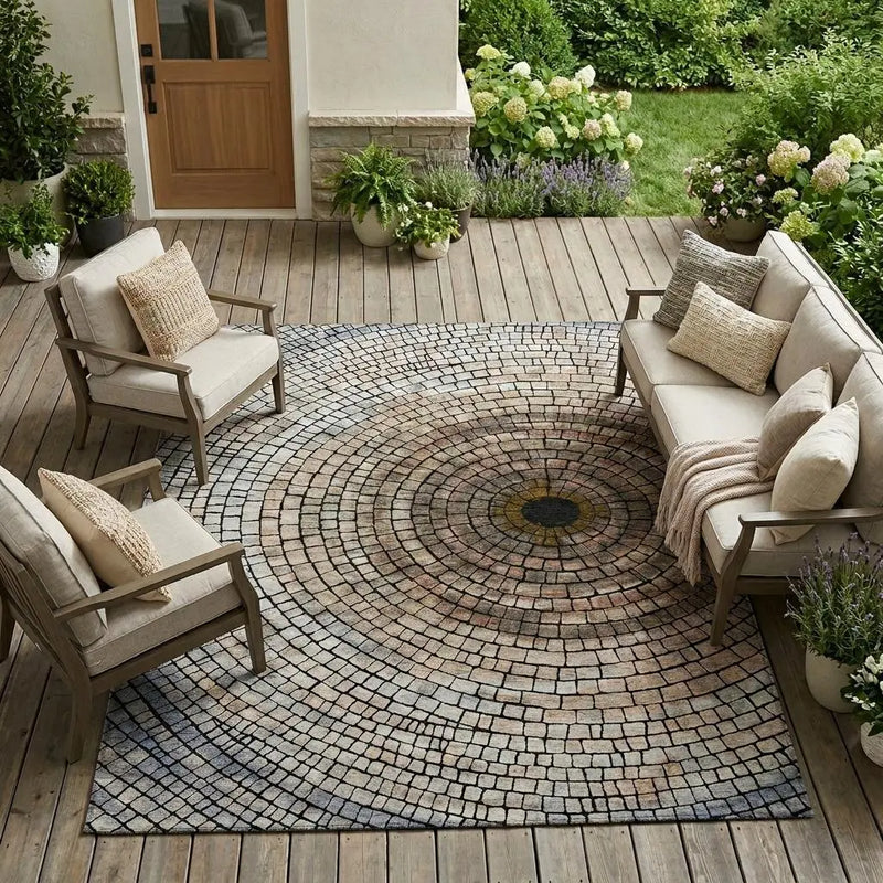 9' X 12' Beige And Taupe Geometric Washable Indoor Outdoor Area Rug Homeroots Outdoor