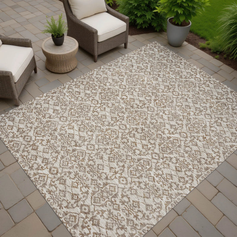 9' X 12' Beige And Taupe Oriental Washable Indoor Outdoor Area Rug Homeroots Outdoor