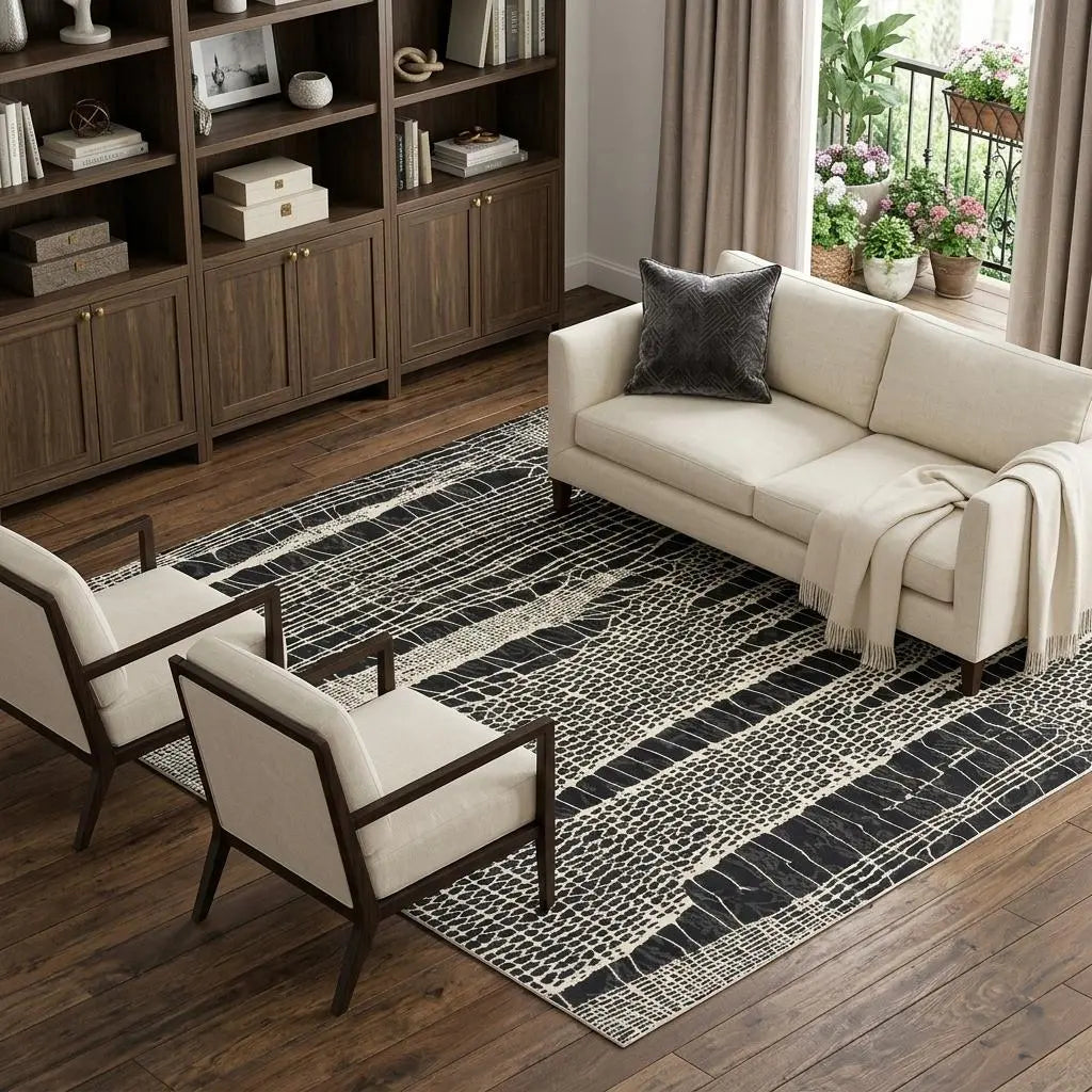 9' X 12' Beige Black Ivory And Gray Abstract Area Rug Homeroots Home Decor