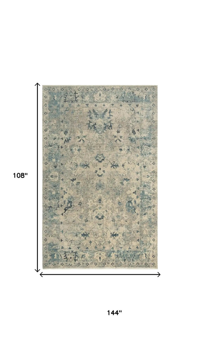9' X 12' Beige Blue And Ivory Wool Oriental Hand Carved Handmade Area Rug Homeroots Home Decor