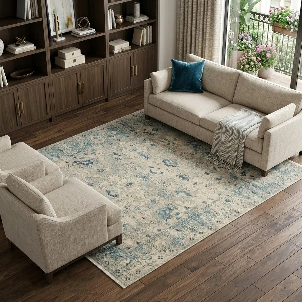 9' X 12' Beige Blue And Ivory Wool Oriental Hand Carved Handmade Area Rug Homeroots Home Decor