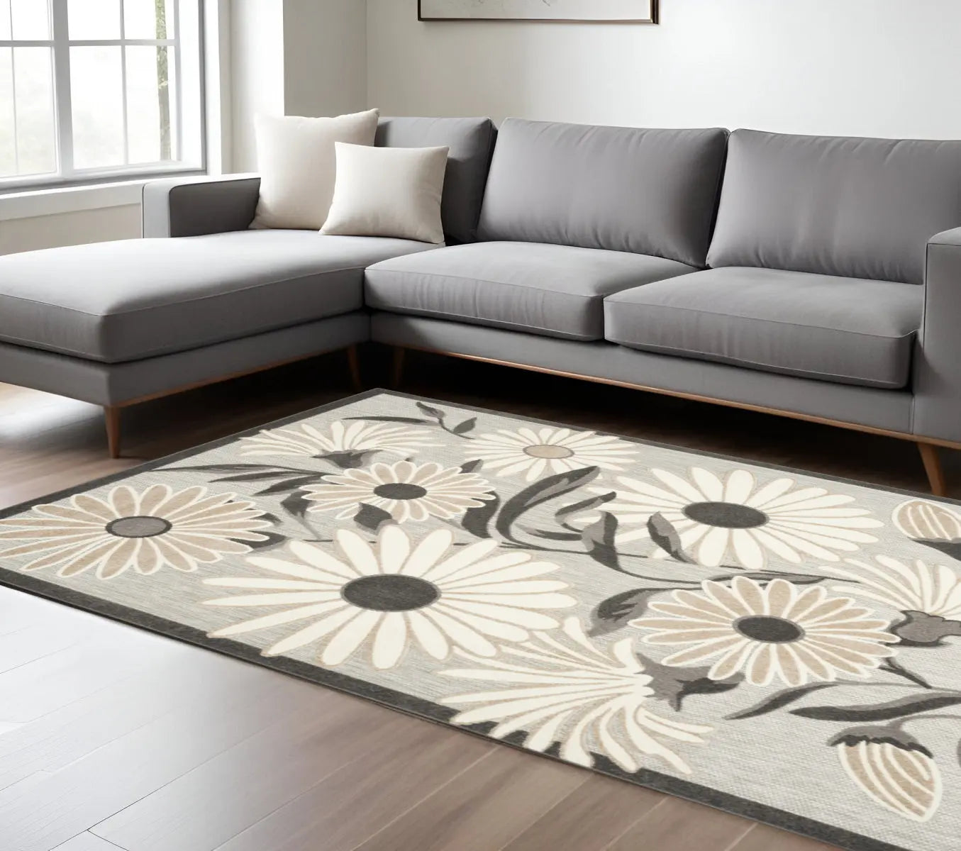 9' X 12' Beige Floral Stain Resistant Non Skid Area Rug Homeroots Outdoor