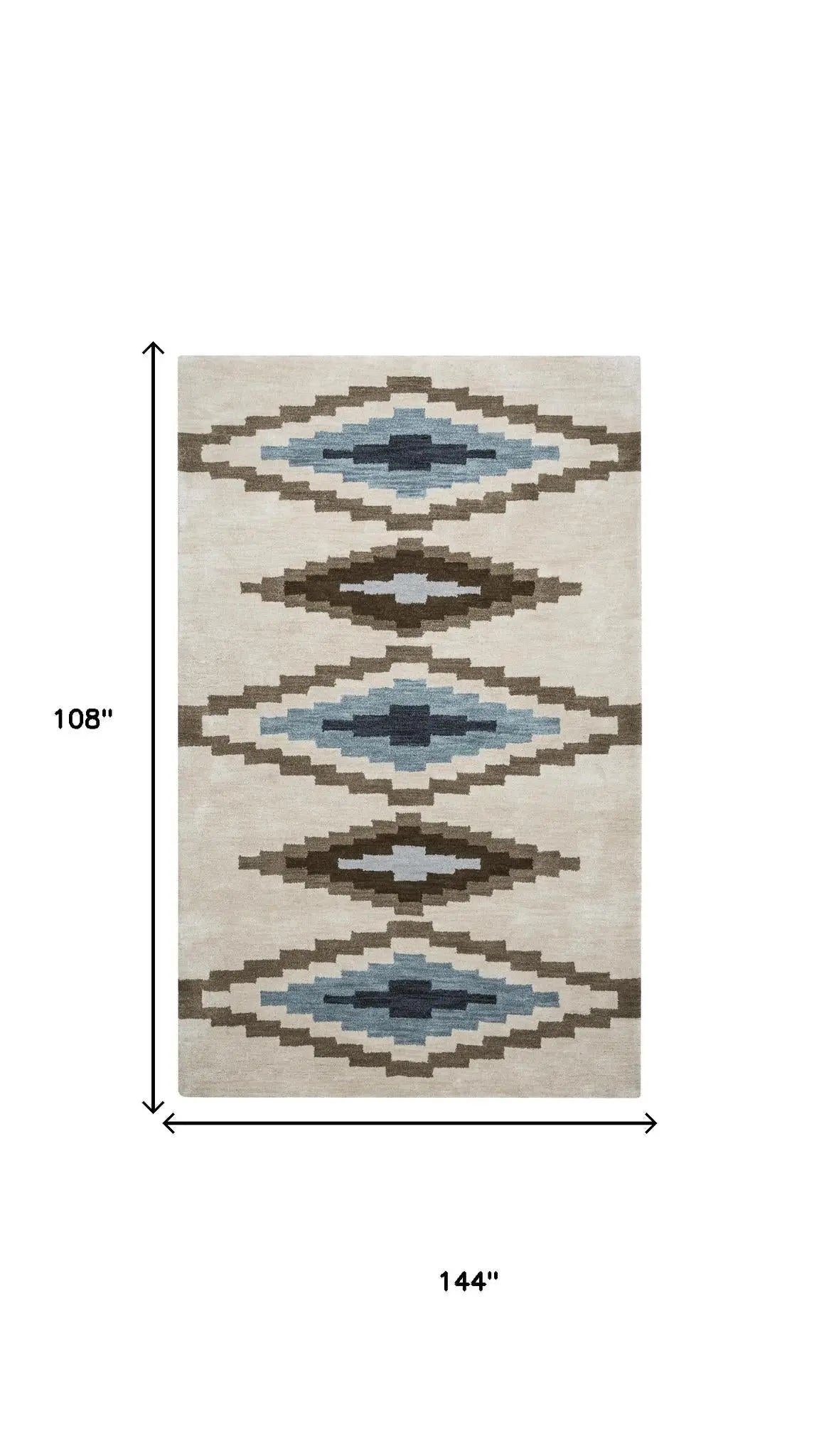9' X 12' Beige Navy Blue Blue Teal Brown And Light Brown Wool Southwestern Hand Tufted Area Rug Homeroots Home Decor