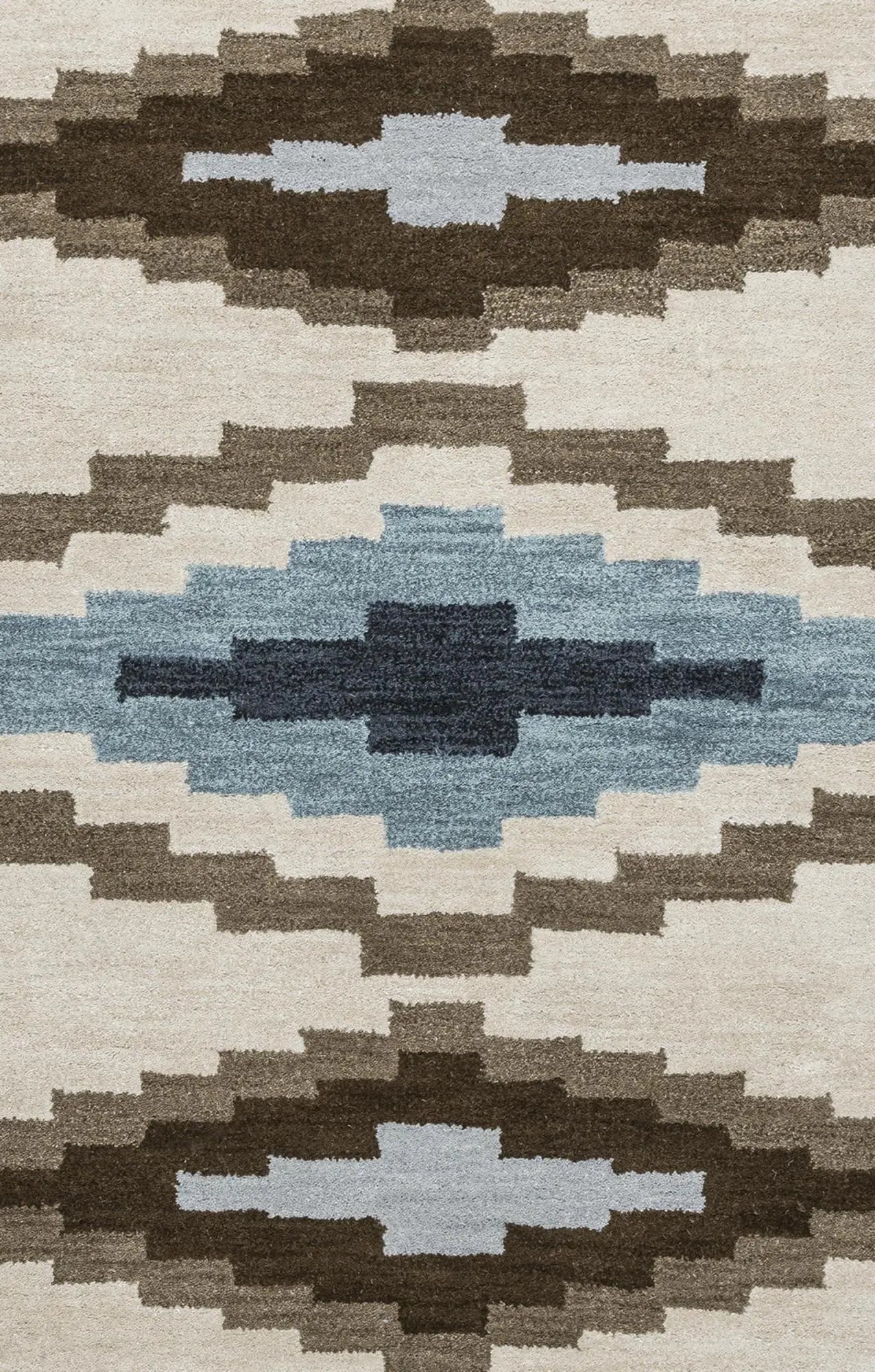 9' X 12' Beige Navy Blue Blue Teal Brown And Light Brown Wool Southwestern Hand Tufted Area Rug Homeroots Home Decor