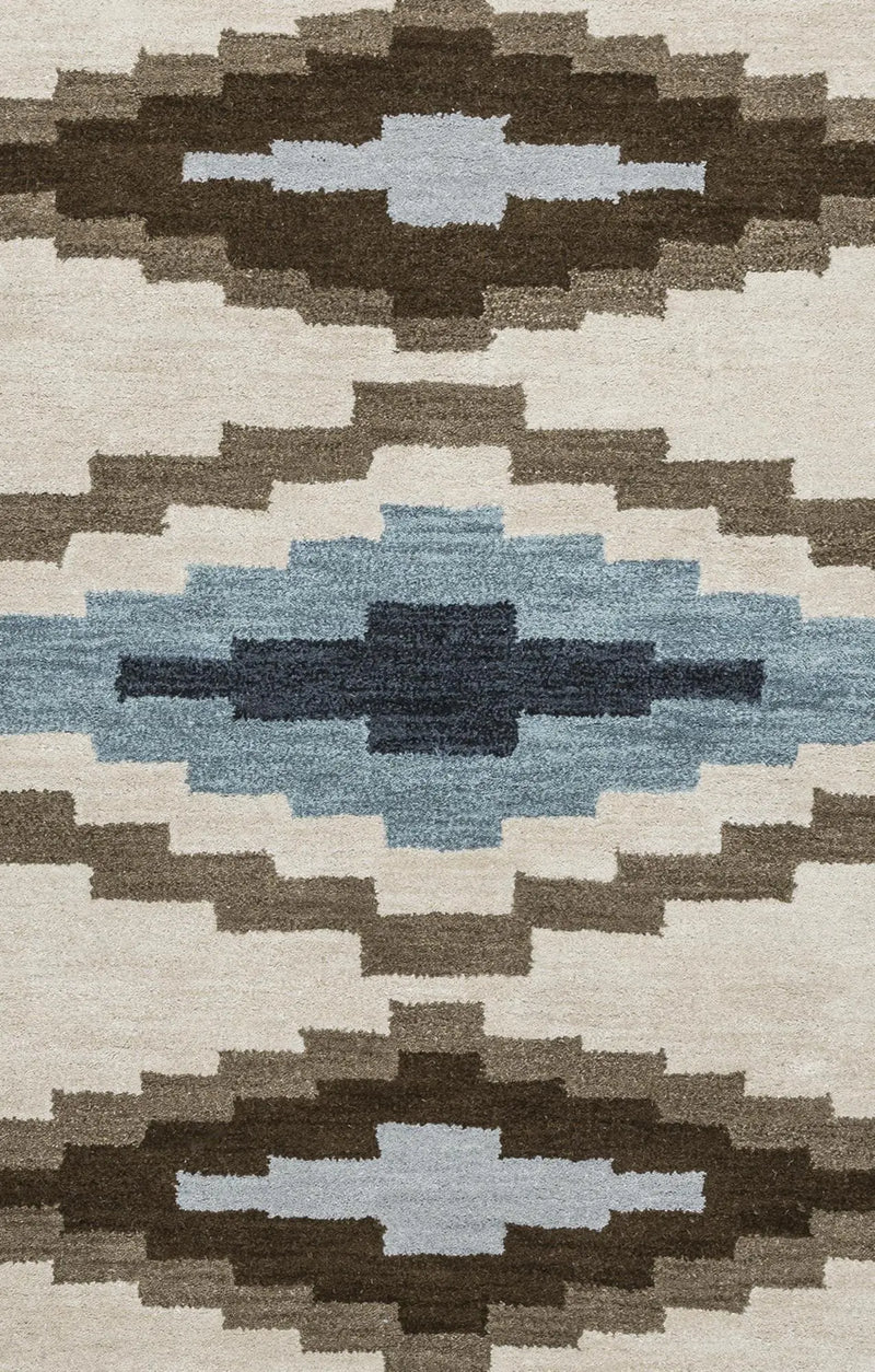 9' X 12' Beige Navy Blue Blue Teal Brown And Light Brown Wool Southwestern Hand Tufted Area Rug Homeroots Home Decor