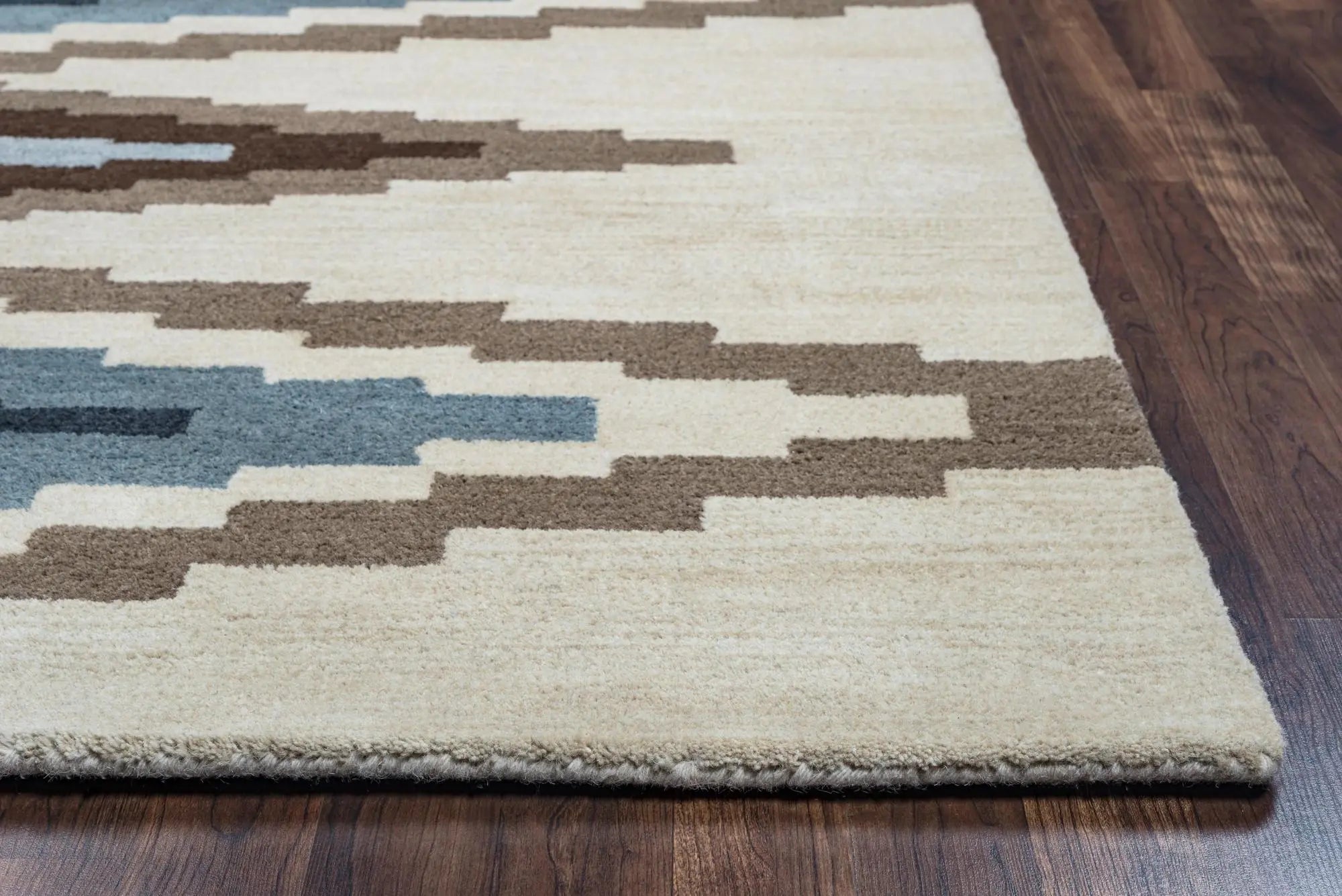 9' X 12' Beige Navy Blue Blue Teal Brown And Light Brown Wool Southwestern Hand Tufted Area Rug Homeroots Home Decor