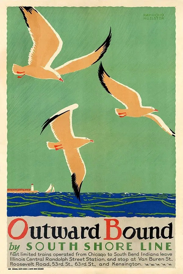 9" X 12" Birds Over Lake Michigan C1929 Vintage Travel Poster Wall Art Homeroots Home Decor