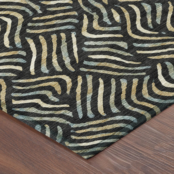 9' X 12' Black And Beige Abstract Washable Indoor Outdoor Area Rug Homeroots Outdoor