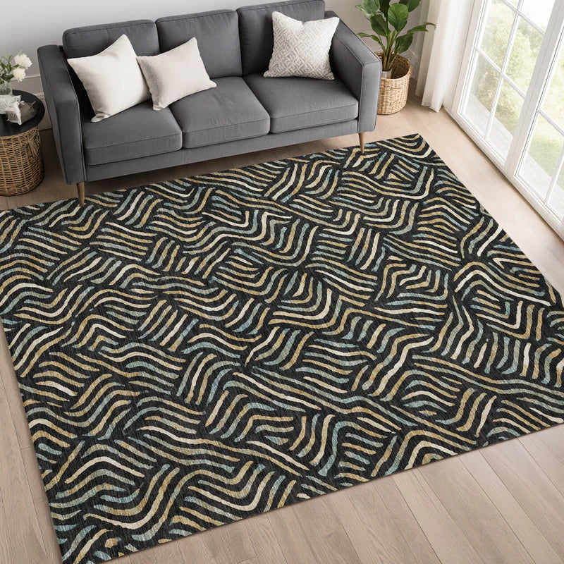 9' X 12' Black And Beige Abstract Washable Indoor Outdoor Area Rug Homeroots Outdoor