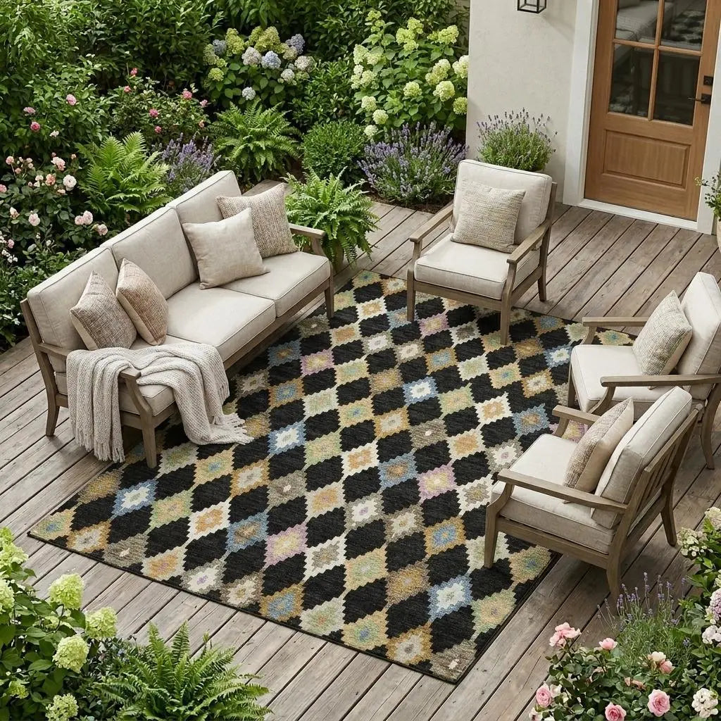 9' X 12' Black And Beige Aztec Washable Indoor Outdoor Area Rug Homeroots Outdoor