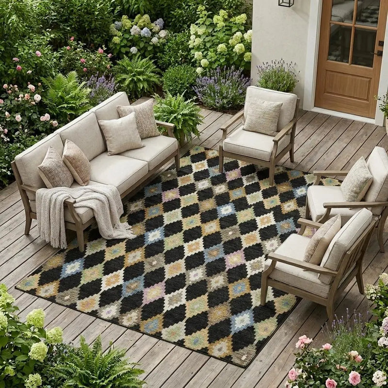 9' X 12' Black And Beige Aztec Washable Indoor Outdoor Area Rug Homeroots Outdoor