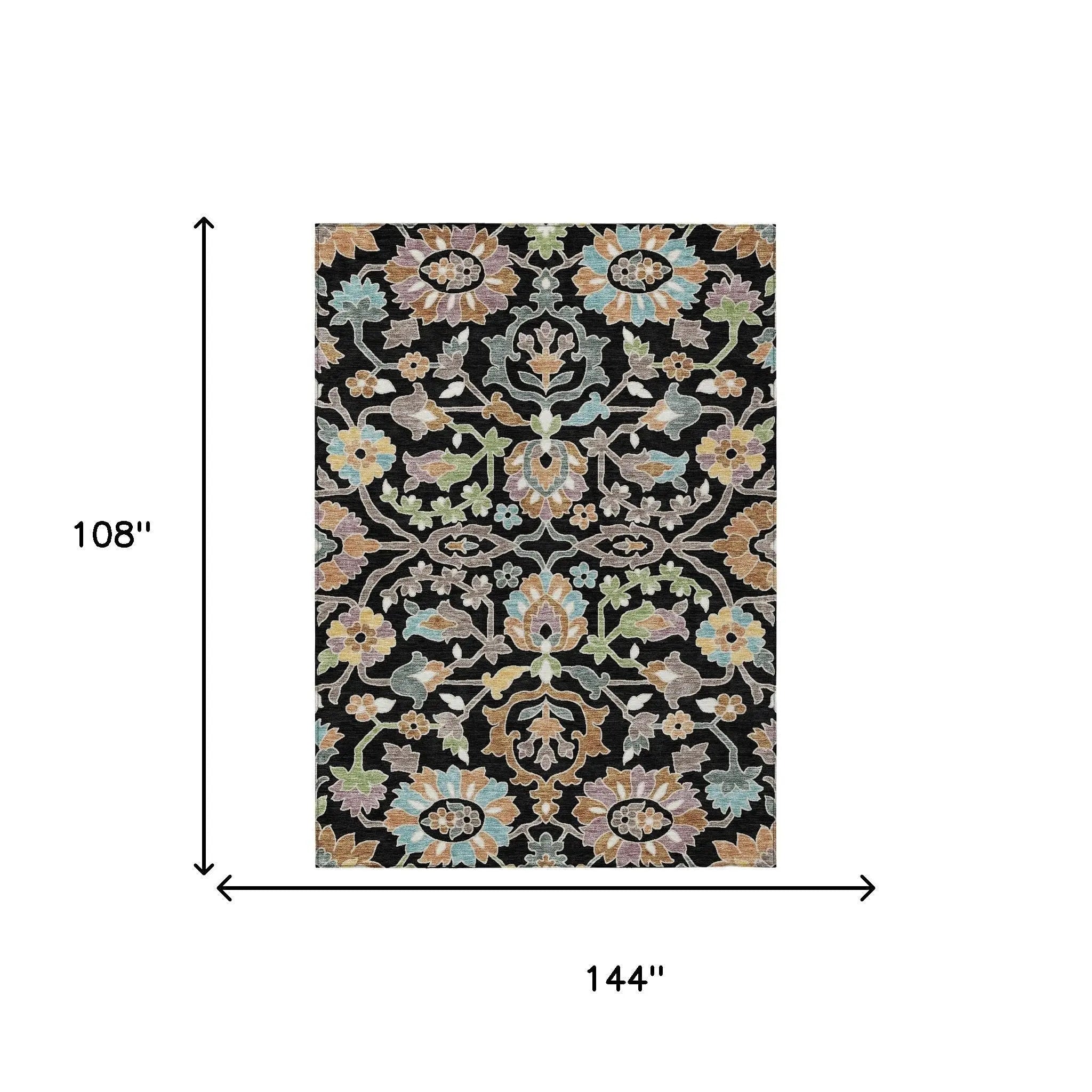 9' X 12' Black And Beige Floral Washable Indoor Outdoor Area Rug Homeroots Outdoor
