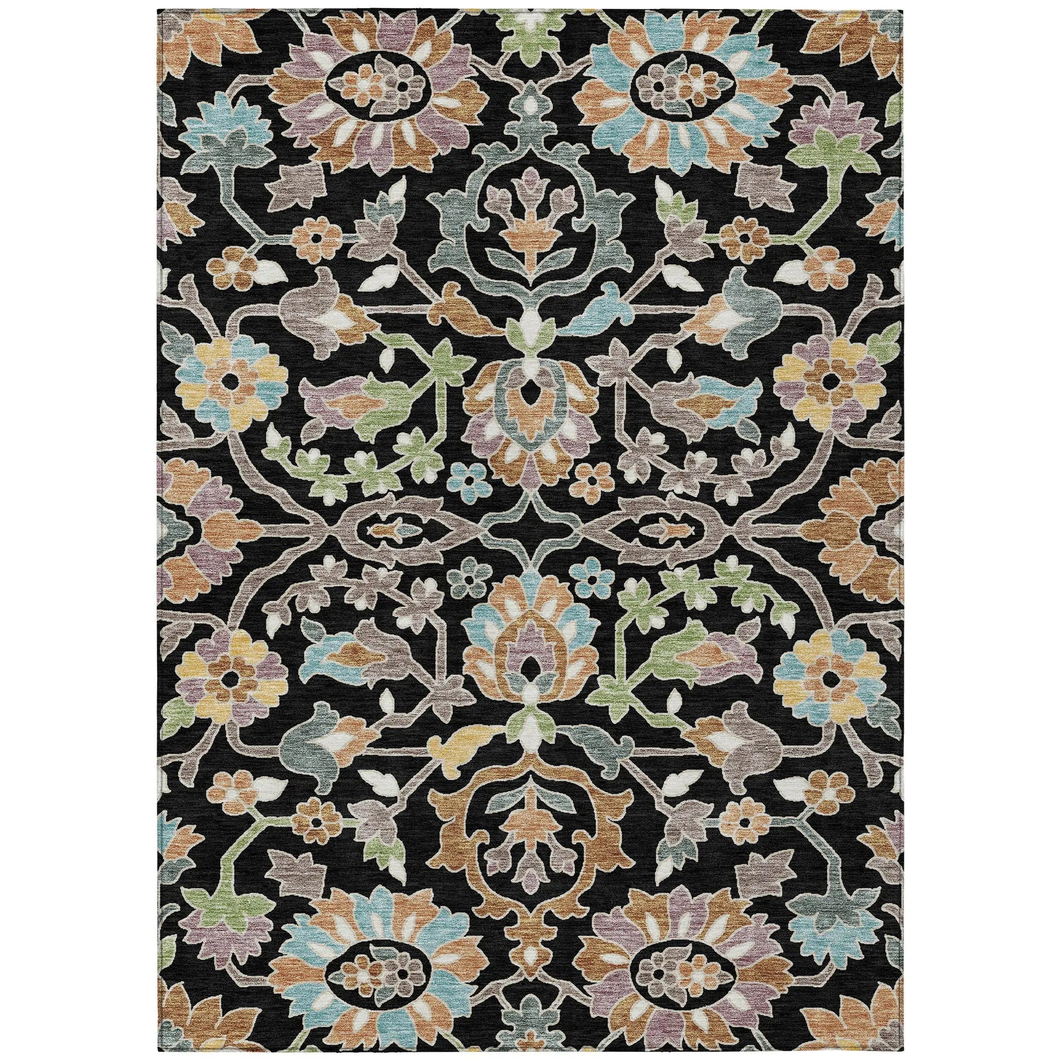 9' X 12' Black And Beige Floral Washable Indoor Outdoor Area Rug Homeroots Outdoor