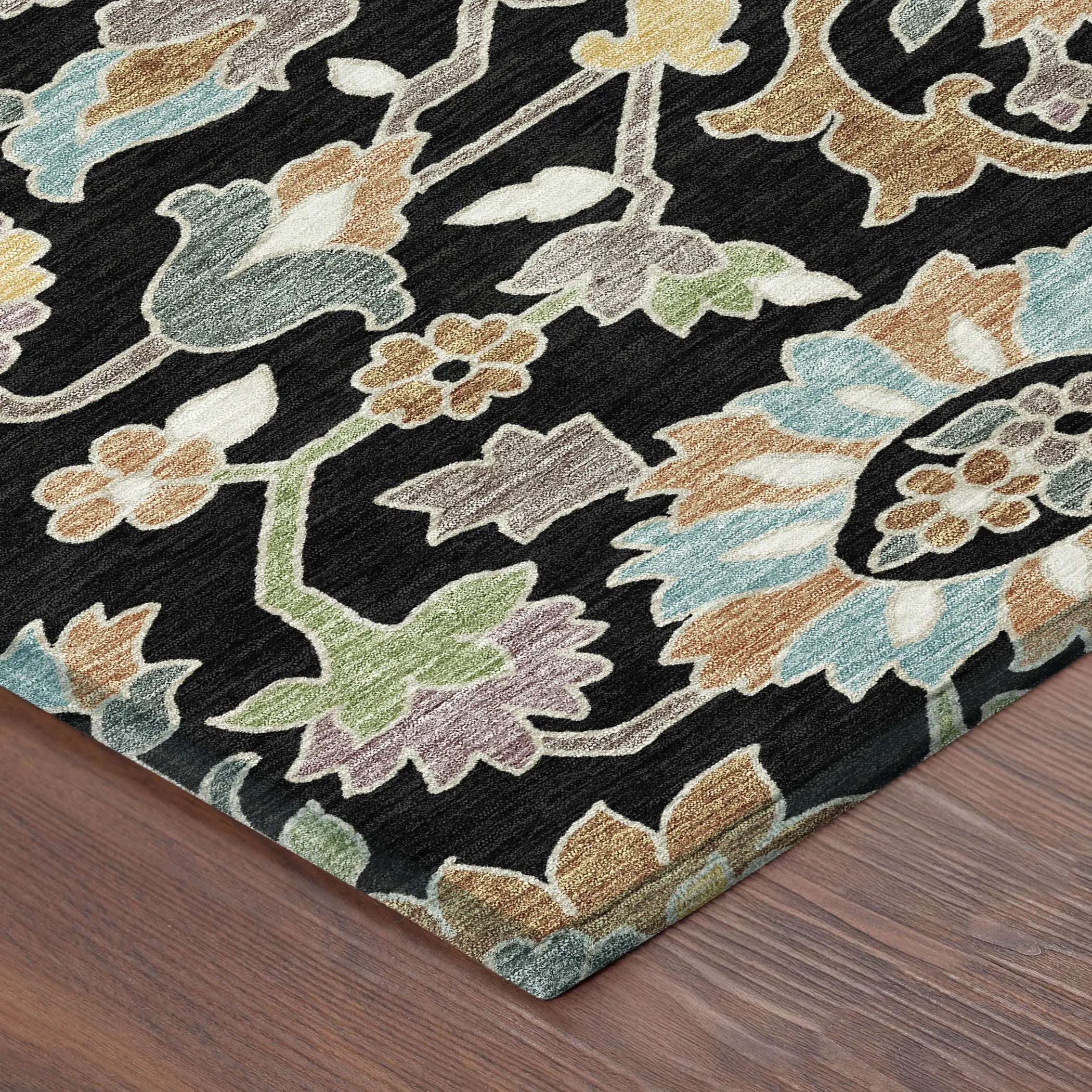 9' X 12' Black And Beige Floral Washable Indoor Outdoor Area Rug Homeroots Outdoor
