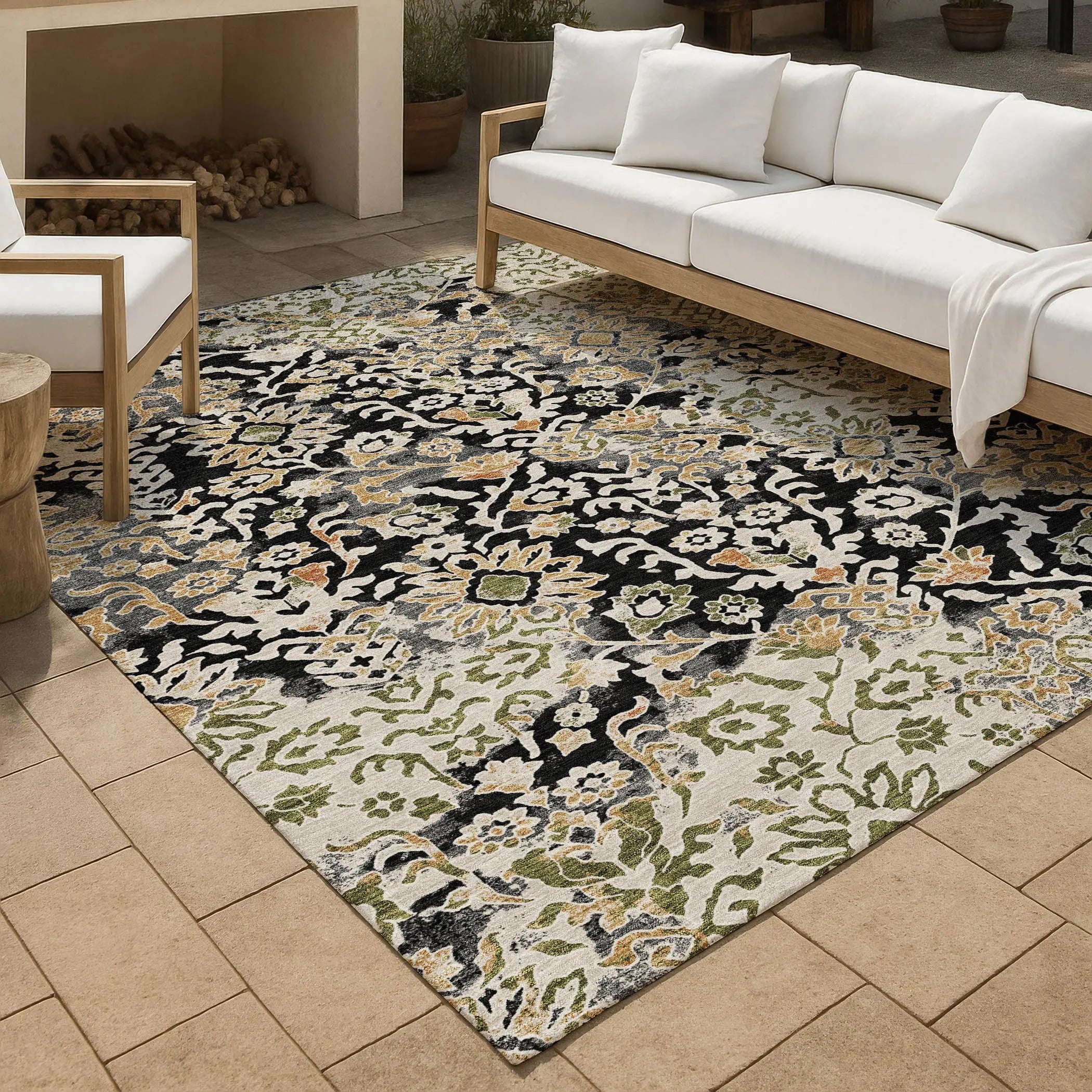 9' X 12' Black And Beige Geometric Washable Indoor Outdoor Area Rug Homeroots Outdoor