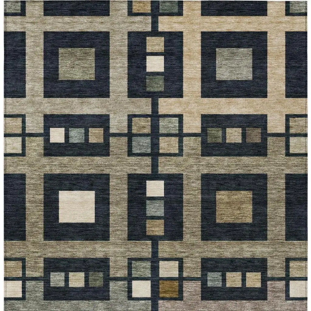 9' X 12' Black And Beige Geometric Washable Indoor Outdoor Area Rug Homeroots Outdoor