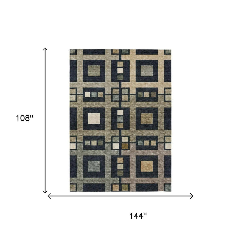 9' X 12' Black And Beige Geometric Washable Indoor Outdoor Area Rug Homeroots Outdoor