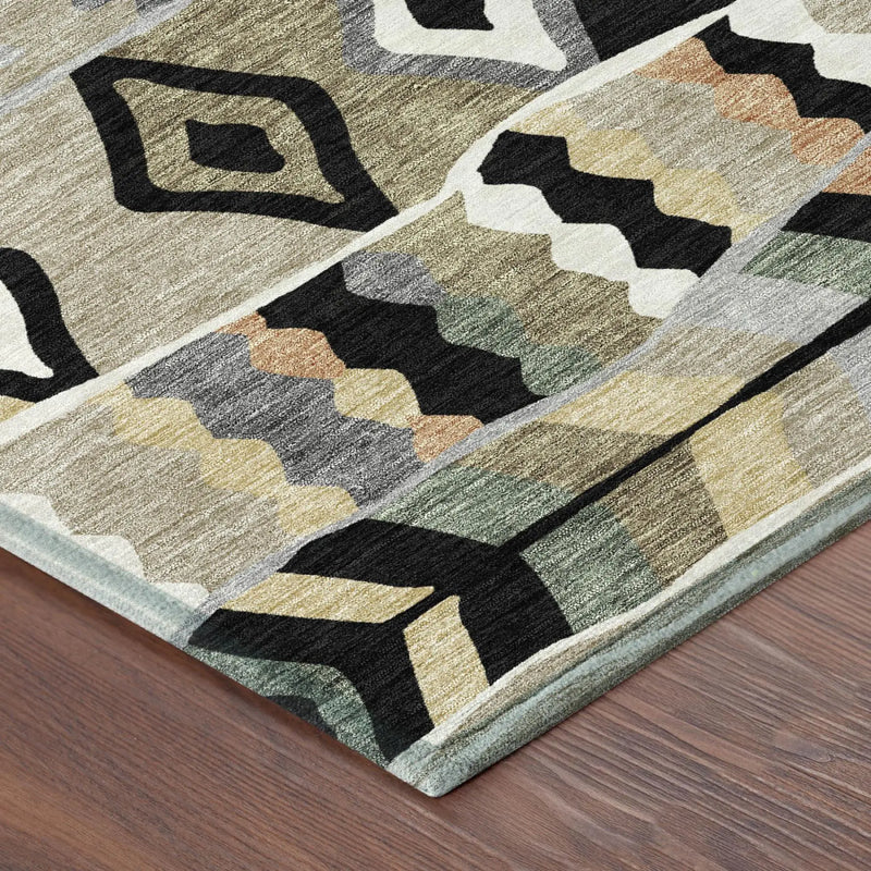 9' X 12' Black And Beige Geometric Washable Indoor Outdoor Area Rug Homeroots Outdoor