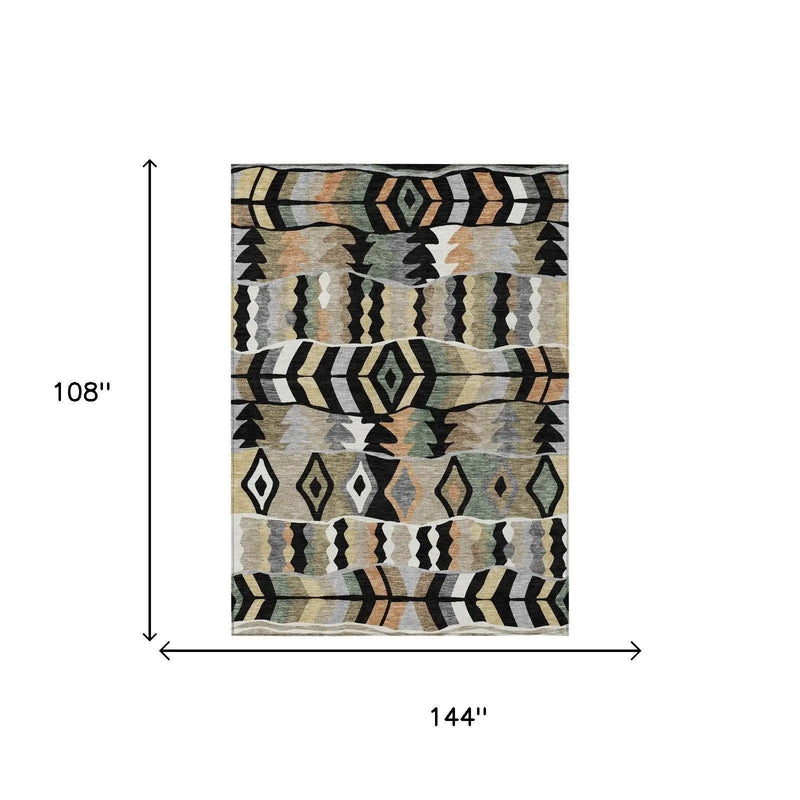 9' X 12' Black And Beige Geometric Washable Indoor Outdoor Area Rug Homeroots Outdoor