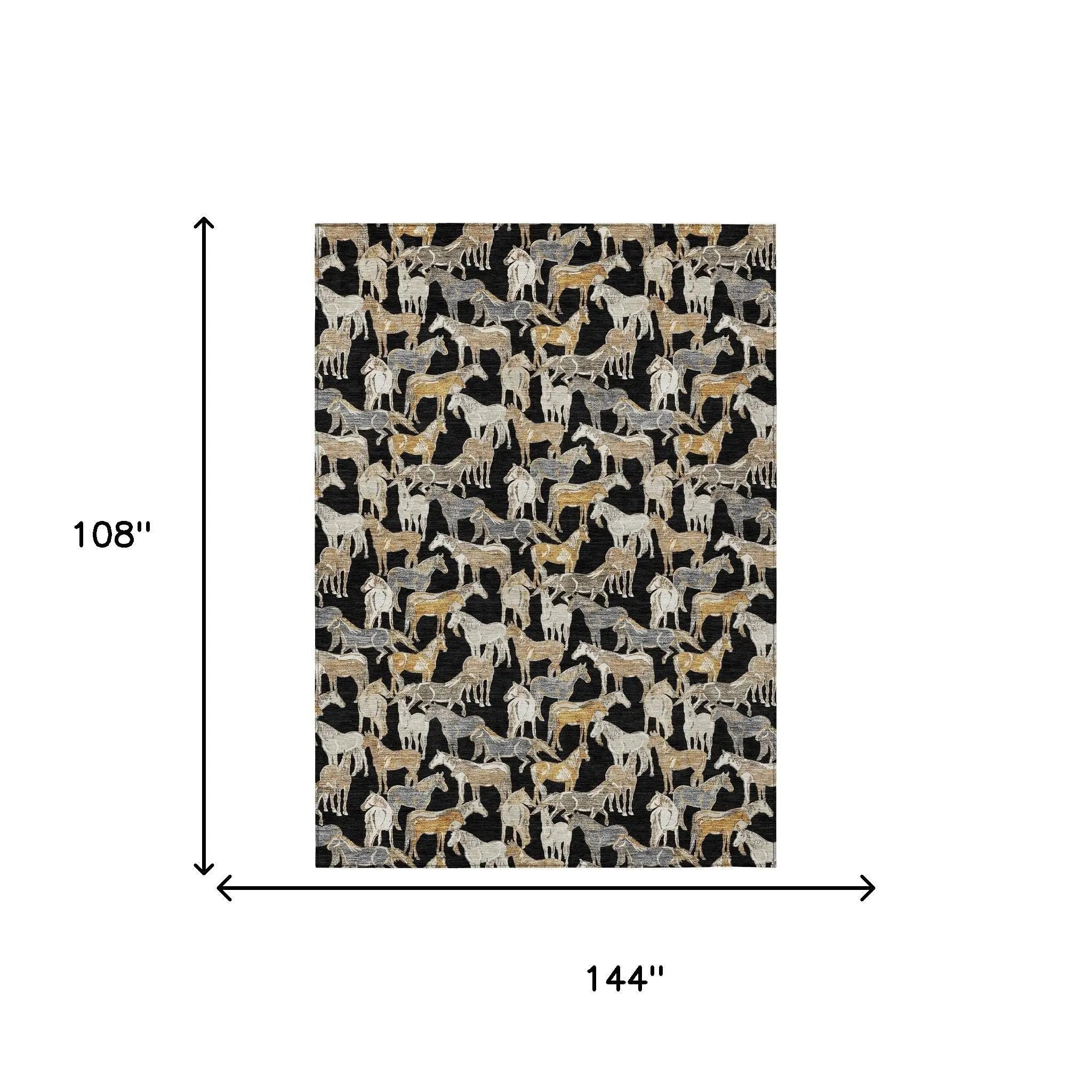9' X 12' Black And Beige Horse Washable Indoor Outdoor Area Rug Homeroots Outdoor