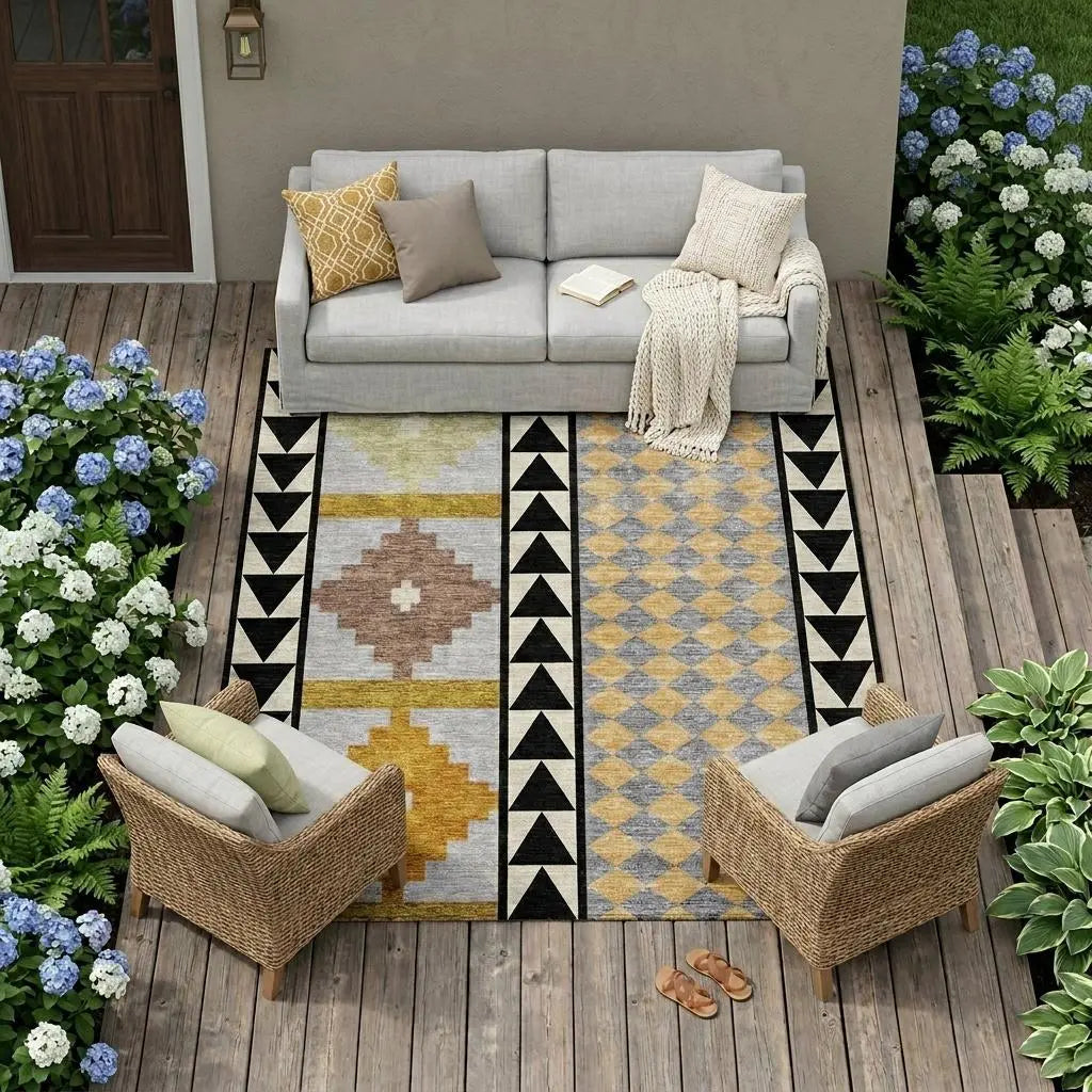 9' X 12' Black And Beige Southwestern Washable Indoor Outdoor Area Rug Homeroots Outdoor