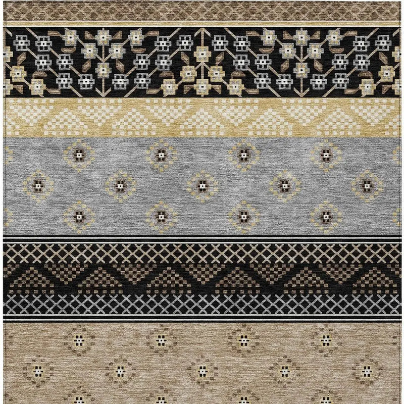 9' X 12' Black And Beige Striped Washable Indoor Outdoor Area Rug Homeroots Outdoor