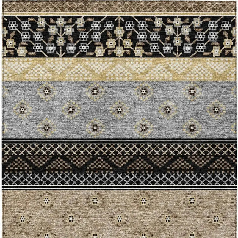 9' X 12' Black And Beige Striped Washable Indoor Outdoor Area Rug Homeroots Outdoor