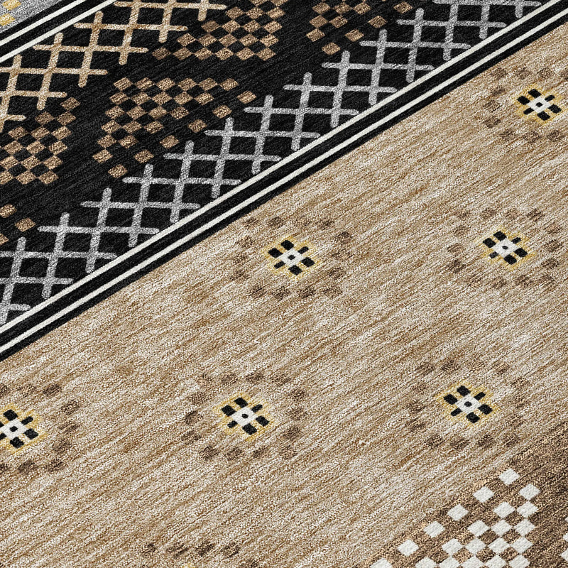 9' X 12' Black And Beige Striped Washable Indoor Outdoor Area Rug Homeroots Outdoor