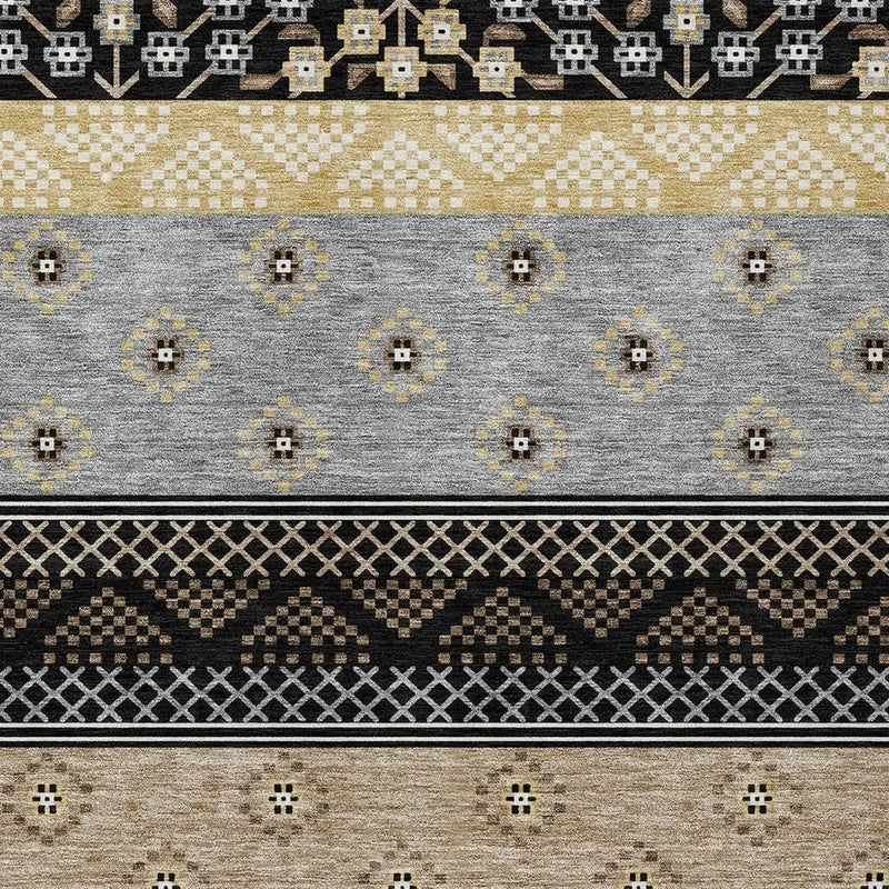 9' X 12' Black And Beige Striped Washable Indoor Outdoor Area Rug Homeroots Outdoor
