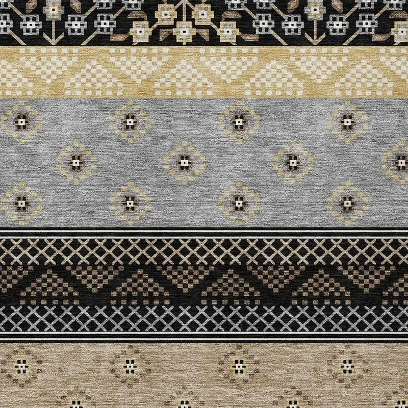 9' X 12' Black And Beige Striped Washable Indoor Outdoor Area Rug Homeroots Outdoor