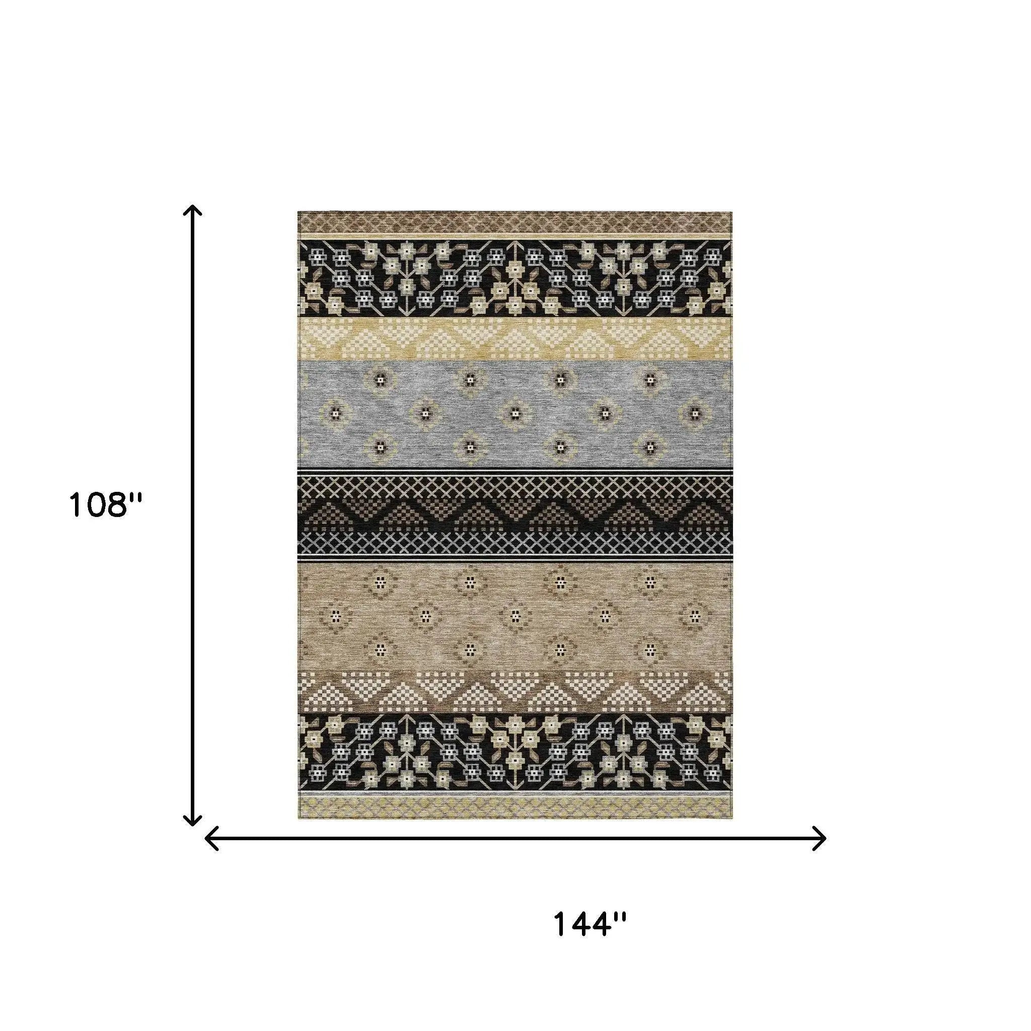 9' X 12' Black And Beige Striped Washable Indoor Outdoor Area Rug Homeroots Outdoor