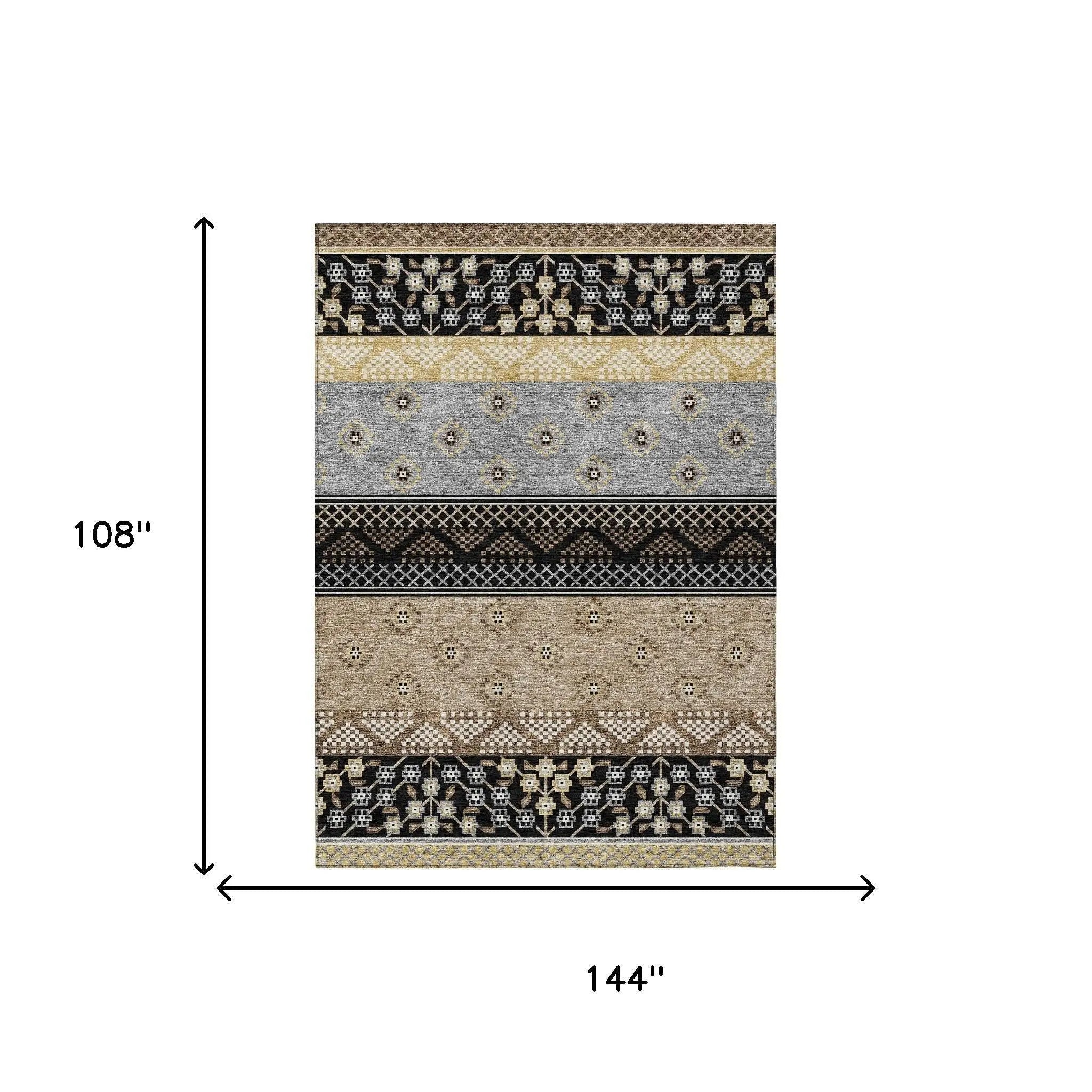 9' X 12' Black And Beige Striped Washable Indoor Outdoor Area Rug Homeroots Outdoor