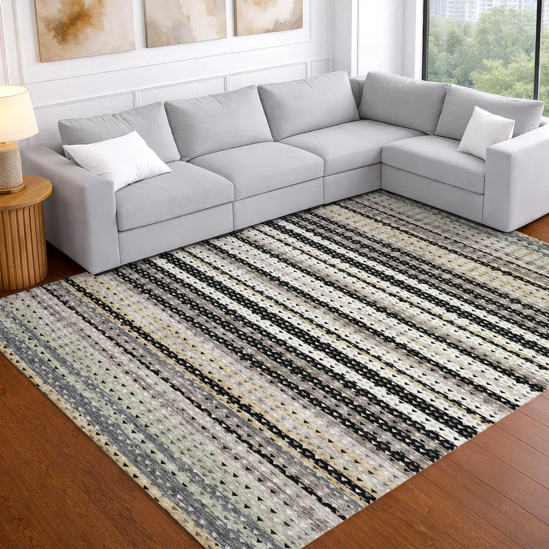 9' X 12' Black And Beige Striped Washable Indoor Outdoor Area Rug Homeroots Outdoor