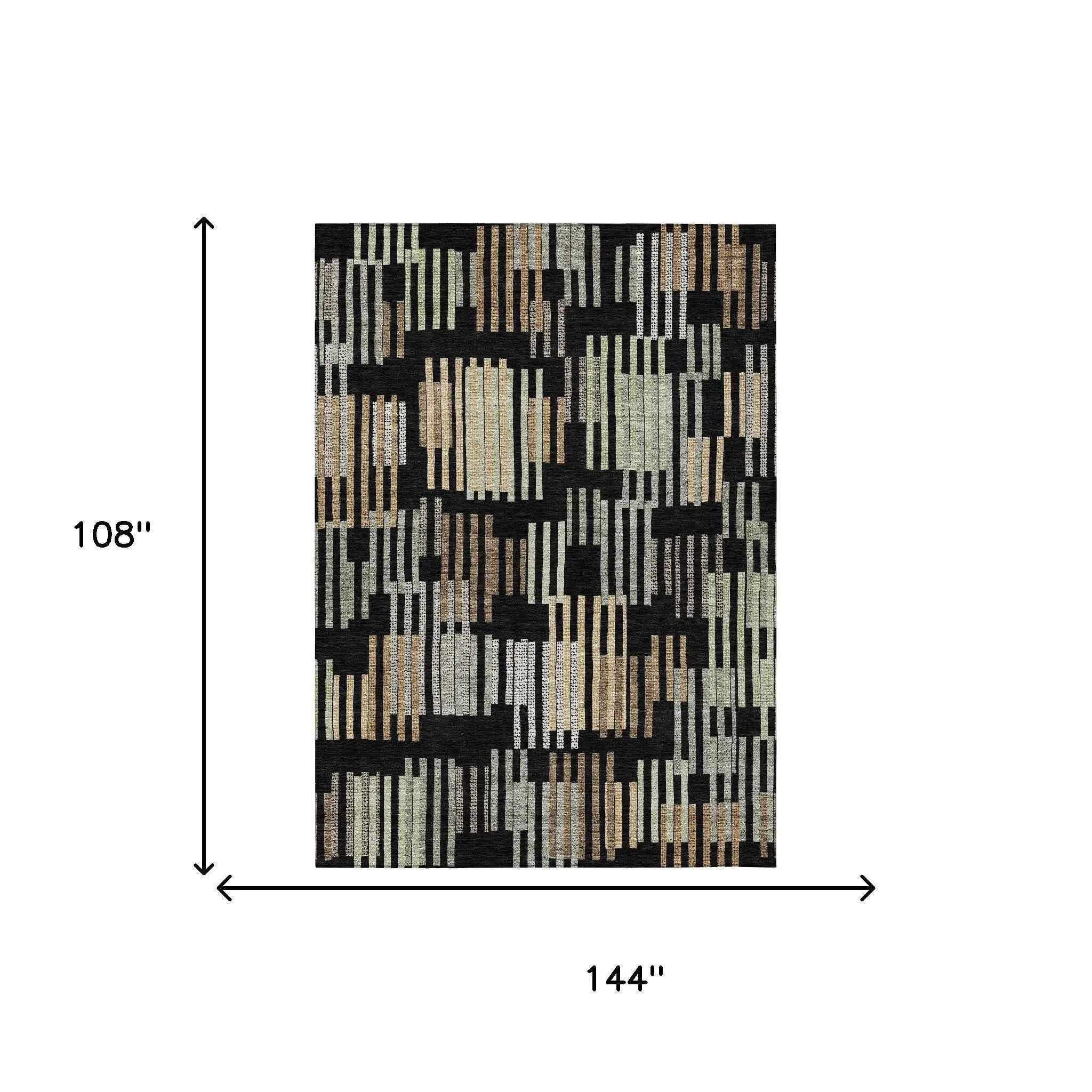 9' X 12' Black And Beige Striped Washable Indoor Outdoor Area Rug Homeroots Outdoor