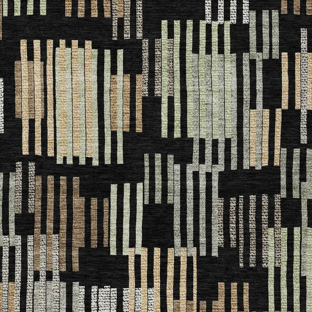 9' X 12' Black And Beige Striped Washable Indoor Outdoor Area Rug Homeroots Outdoor