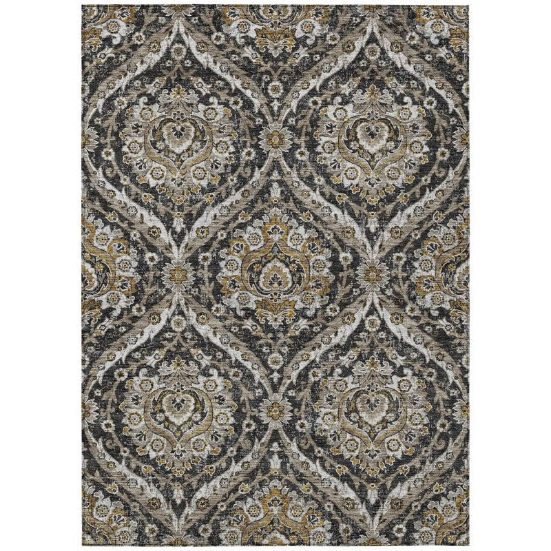 9' X 12' Black And Blue Floral Washable Indoor Outdoor Area Rug Homeroots Outdoor
