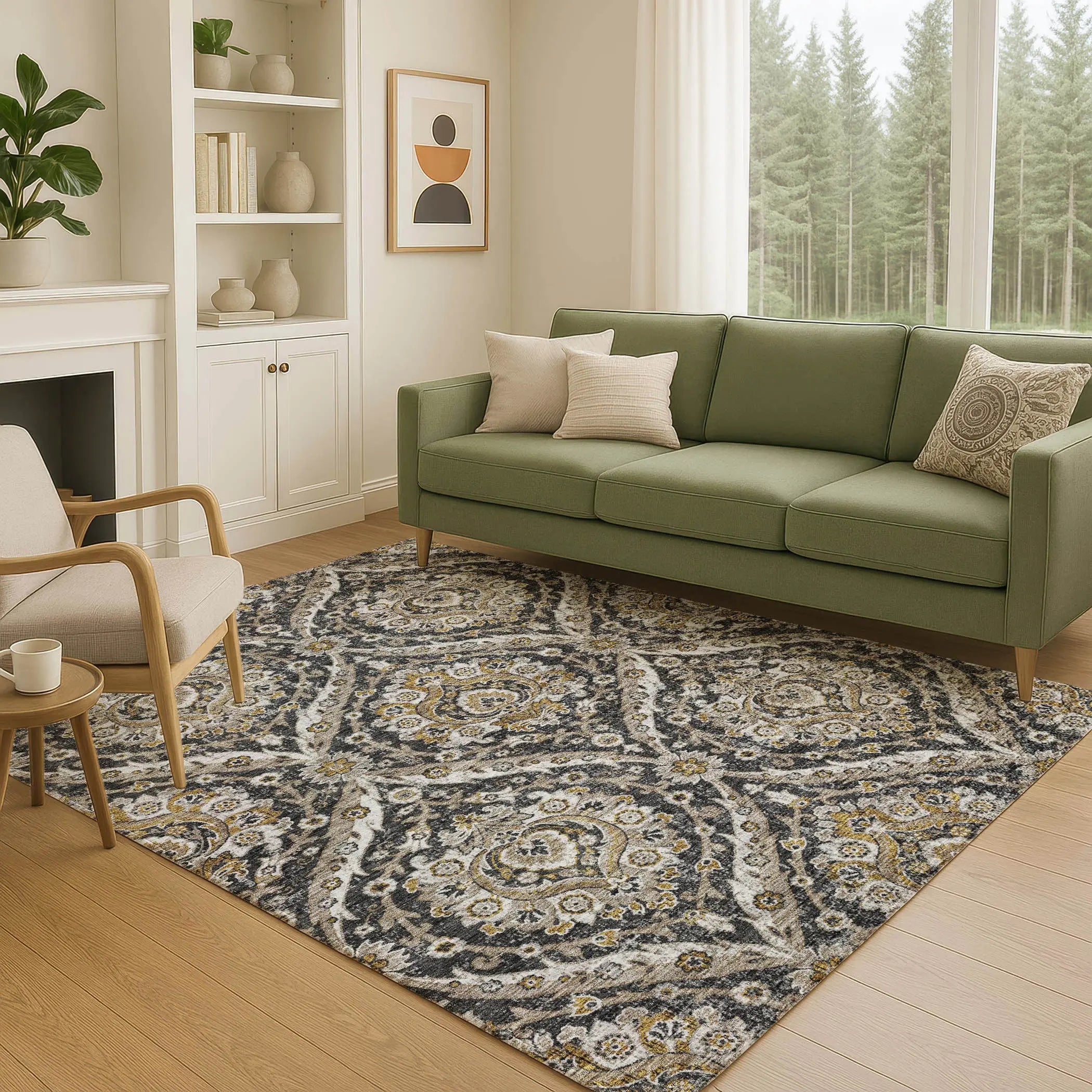 9' X 12' Black And Blue Floral Washable Indoor Outdoor Area Rug Homeroots Outdoor