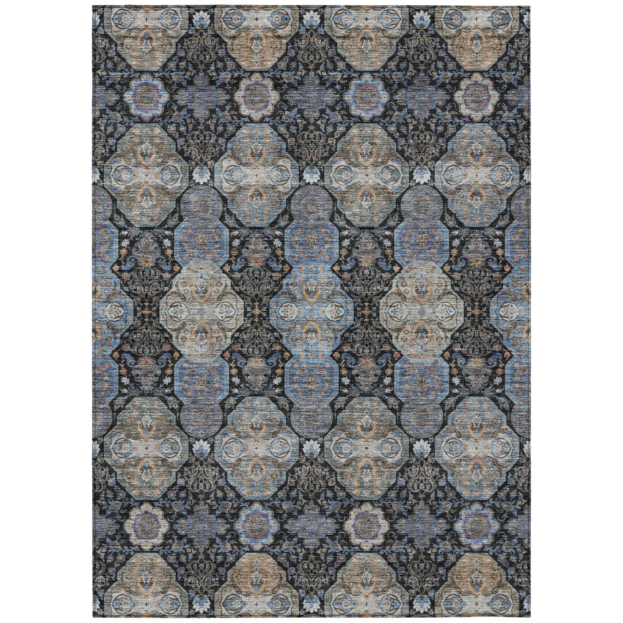 9' X 12' Black And Blue Floral Washable Indoor Outdoor Area Rug Homeroots Outdoor