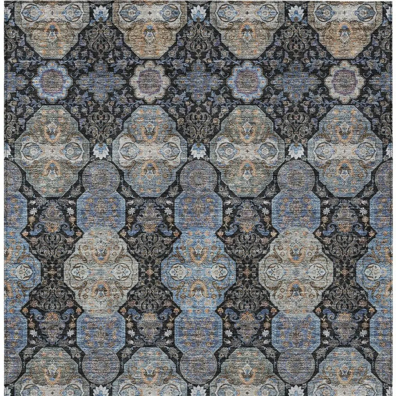 9' X 12' Black And Blue Floral Washable Indoor Outdoor Area Rug Homeroots Outdoor
