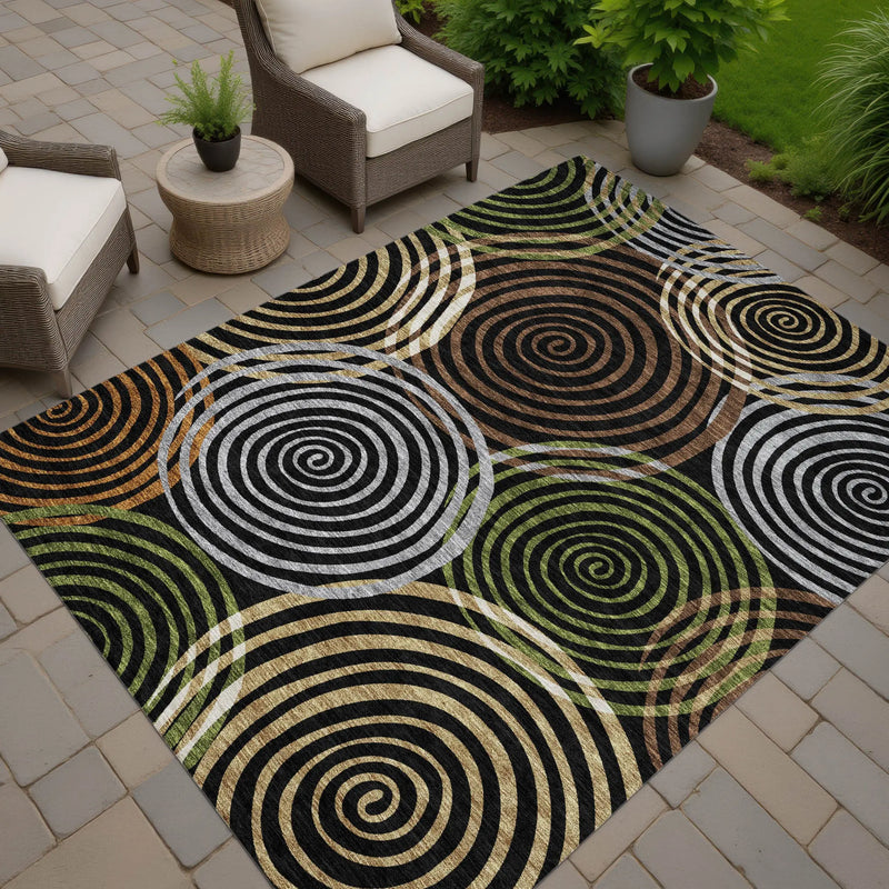 9' X 12' Black And Brown Geometric Washable Indoor Outdoor Area Rug Homeroots Outdoor