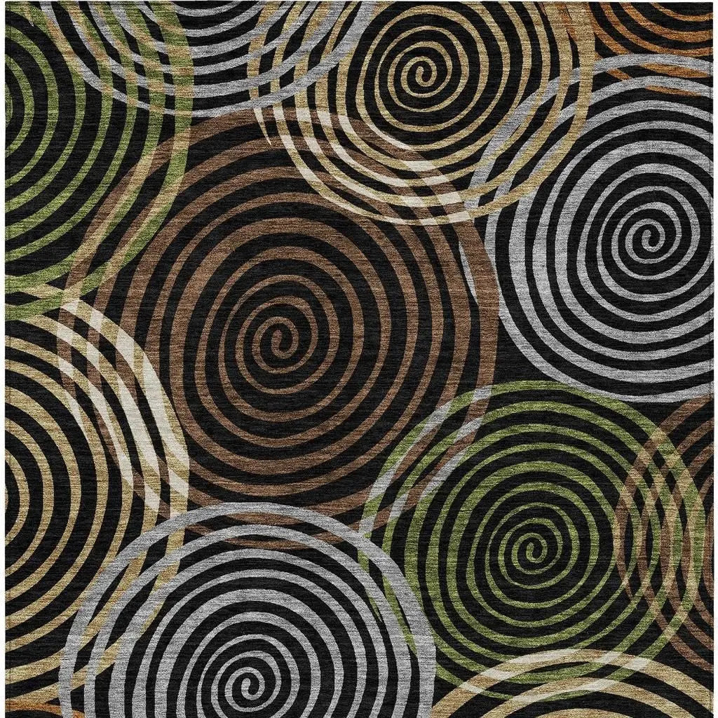 9' X 12' Black And Brown Geometric Washable Indoor Outdoor Area Rug Homeroots Outdoor