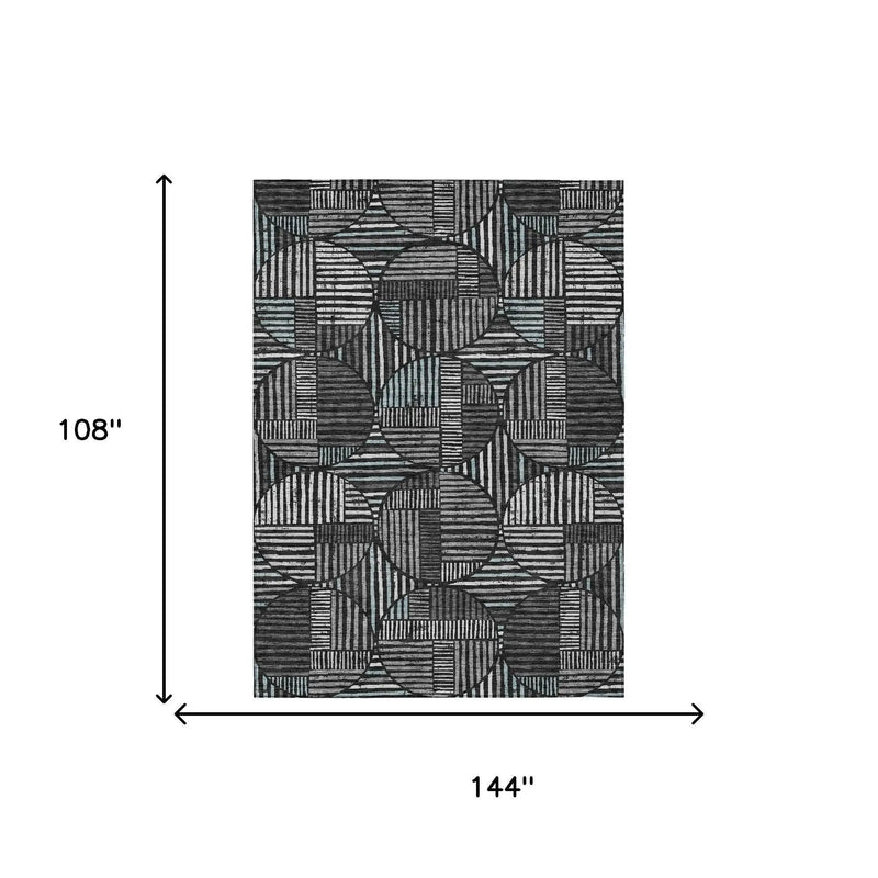 9' X 12' Black And Brown Geometric Washable Indoor Outdoor Area Rug Homeroots Outdoor