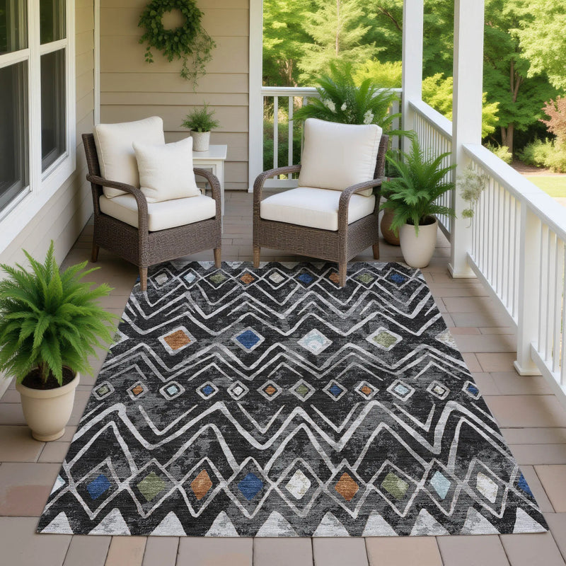 9' X 12' Black And Brown Geometric Washable Indoor Outdoor Area Rug Homeroots Outdoor
