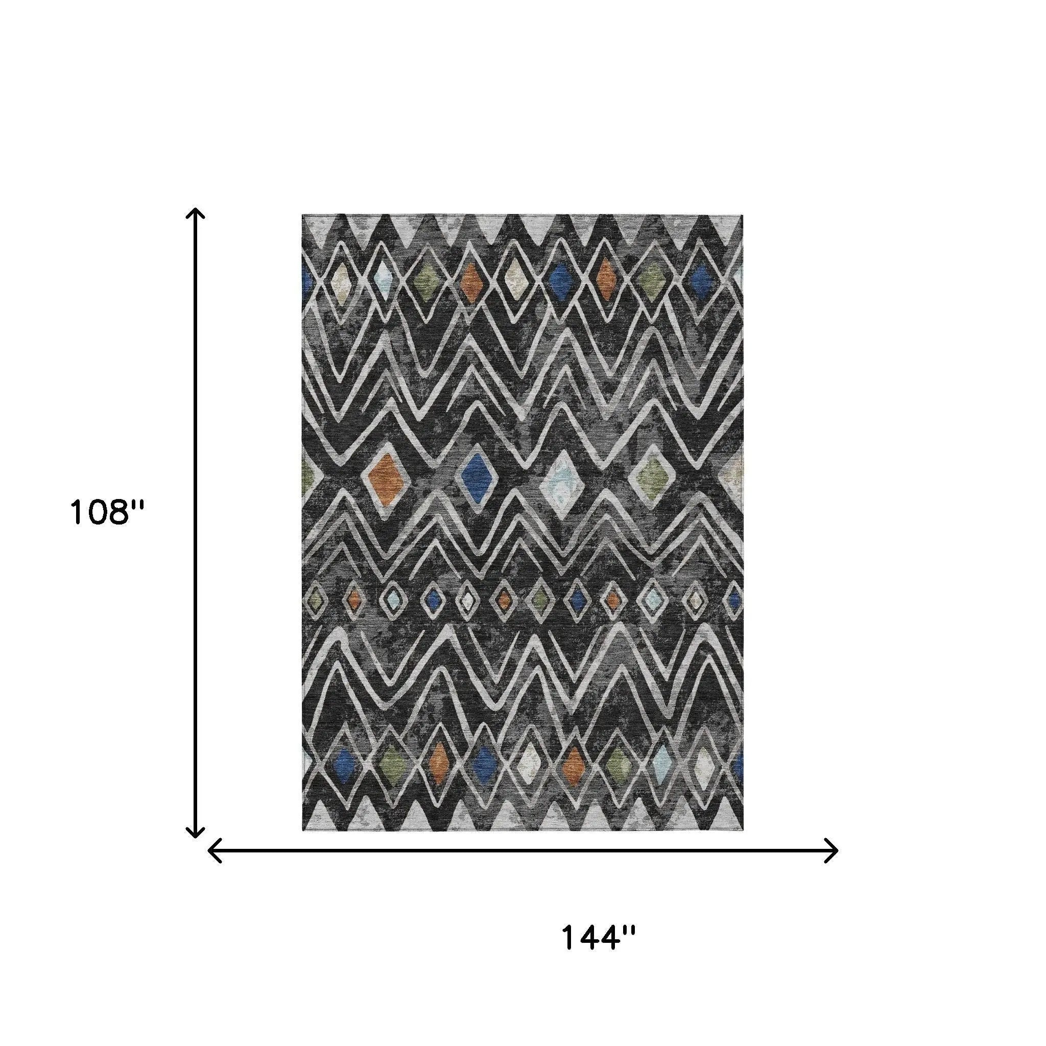 9' X 12' Black And Brown Geometric Washable Indoor Outdoor Area Rug Homeroots Outdoor